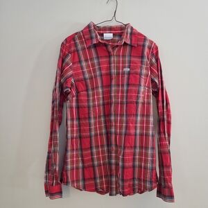 Columbia Women's Red and Black Plaid Button Down Shirt